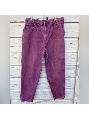 Vintage Forenza 80s High-Waist 100% Cotton Denim Maroon Acid Wash Mom Jeans 20